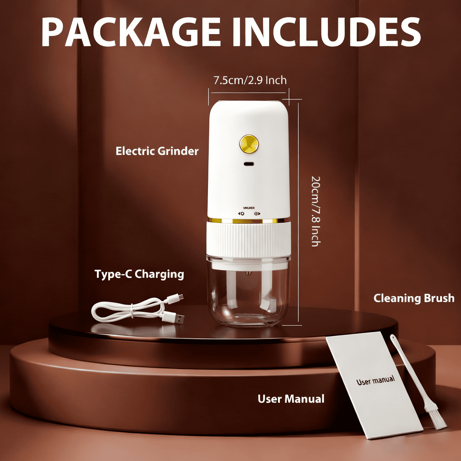 Coffee Grinder Electric, Electric Coffee Grinders Mannual for Home Use, Adjustable & Portable, Stainless Steel, White