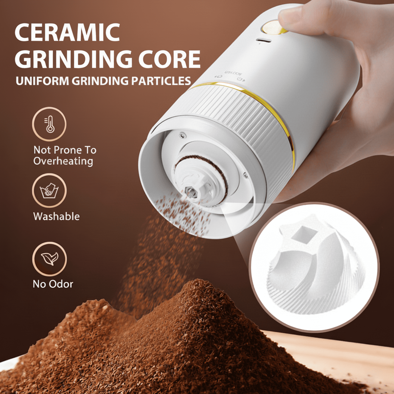 Coffee Grinder Electric, Electric Coffee Grinders Mannual for Home Use, Adjustable & Portable, Stainless Steel, White