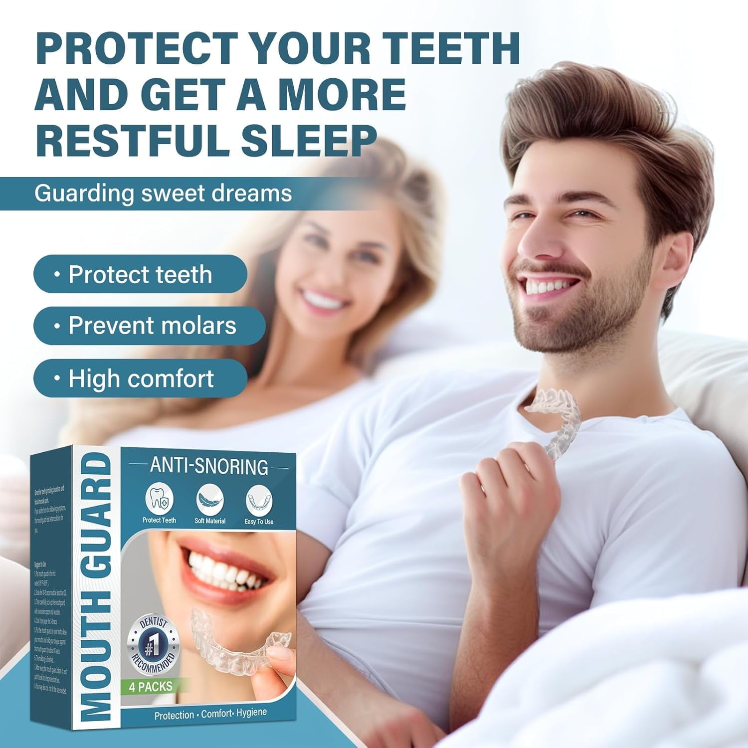 Mouth Guard for Clenching Teeth at Night, Mouth Guard for Grinding Teeth at Night, Anti-Snoring Device, 4PCS/2SIZE, Includes Hygienic Storage Case