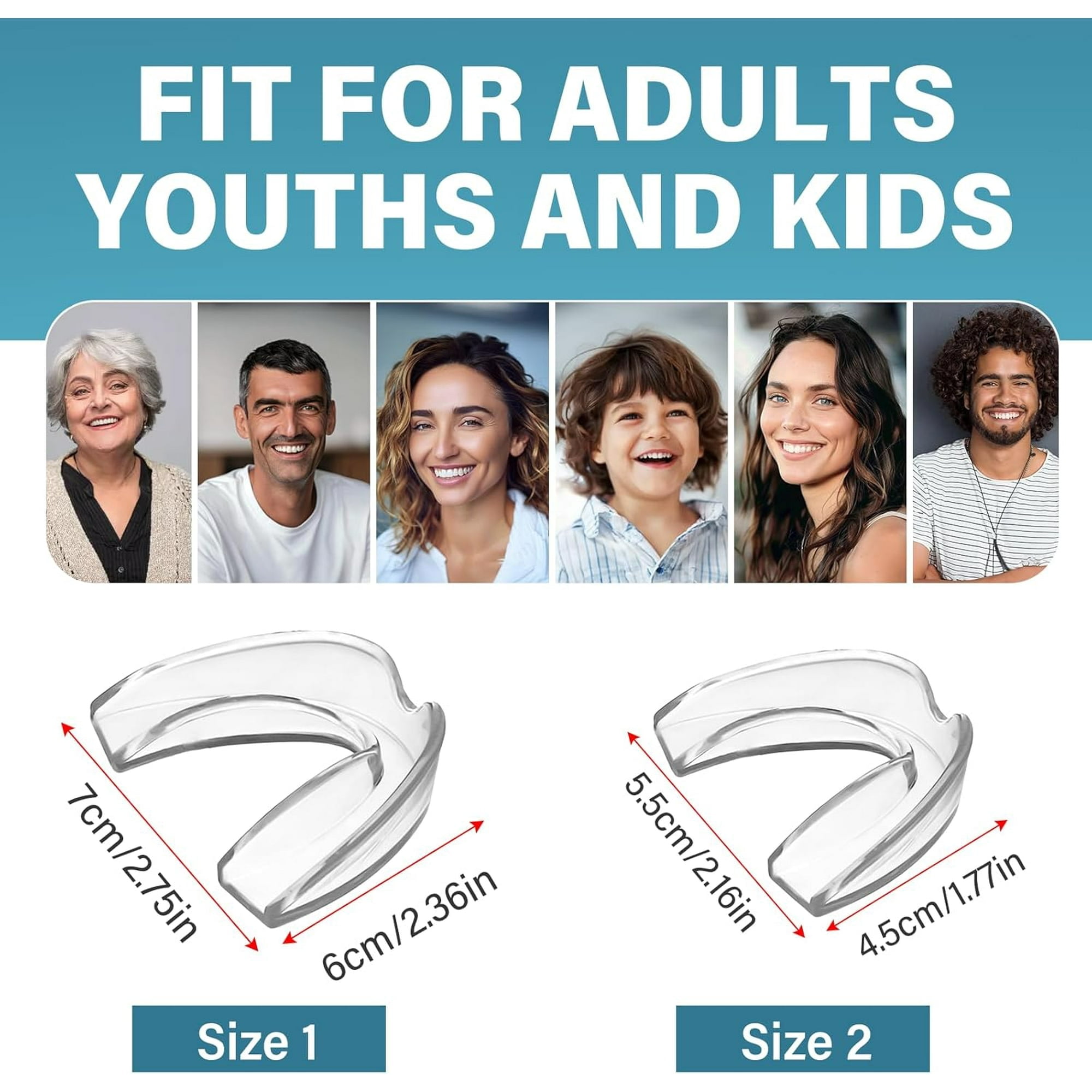 Mouth Guard for Clenching Teeth at Night, Mouth Guard for Grinding Teeth at Night, Anti-Snoring Device, 4PCS/2SIZE, Includes Hygienic Storage Case