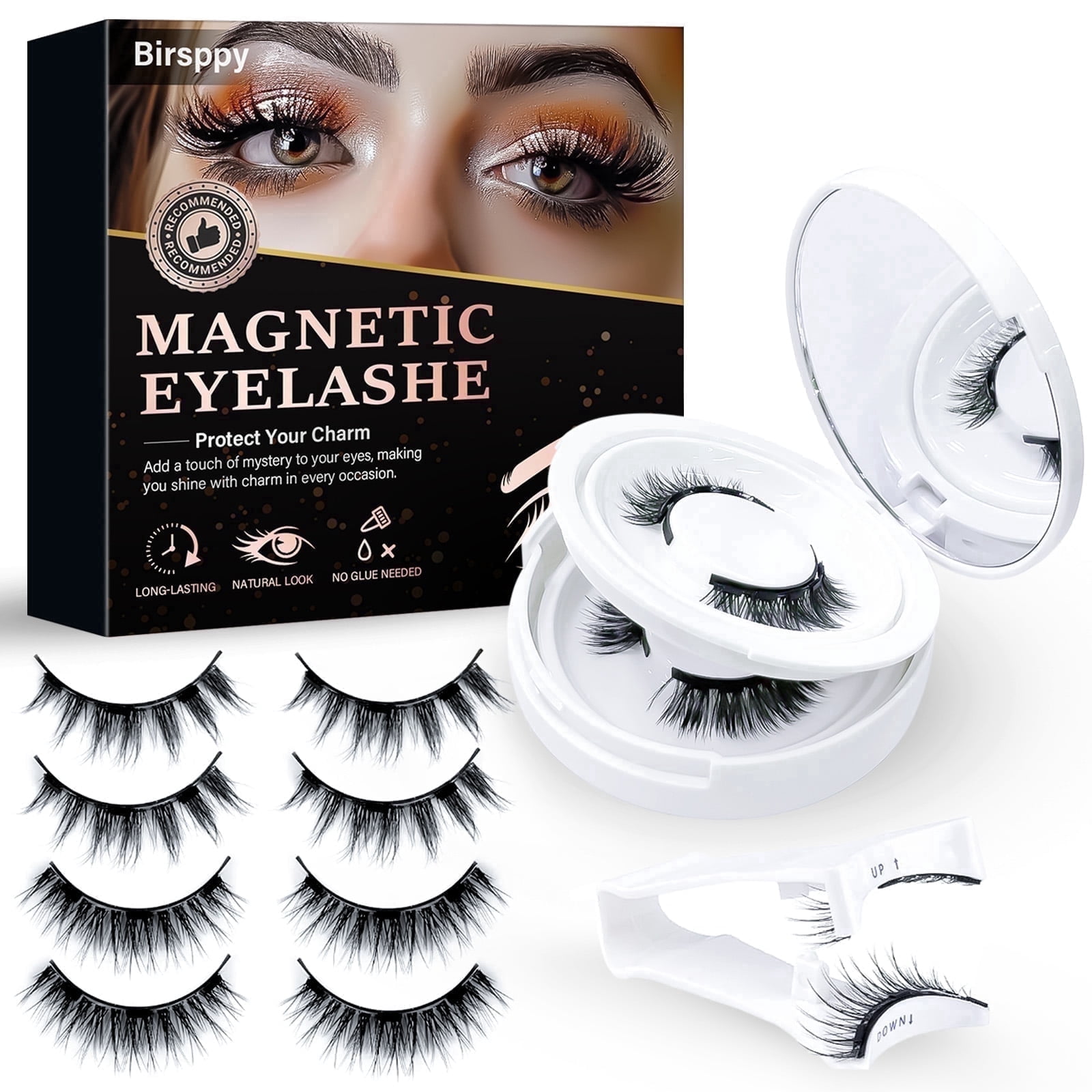 Magnetic Eyelashes Kit - 4 Pairs Reusable Dual Magnetic Lashes with Applicator, Professional Lash Extensions, Natural Look & Lightweight - Long Lasting False Eyelashes for Daily Wear