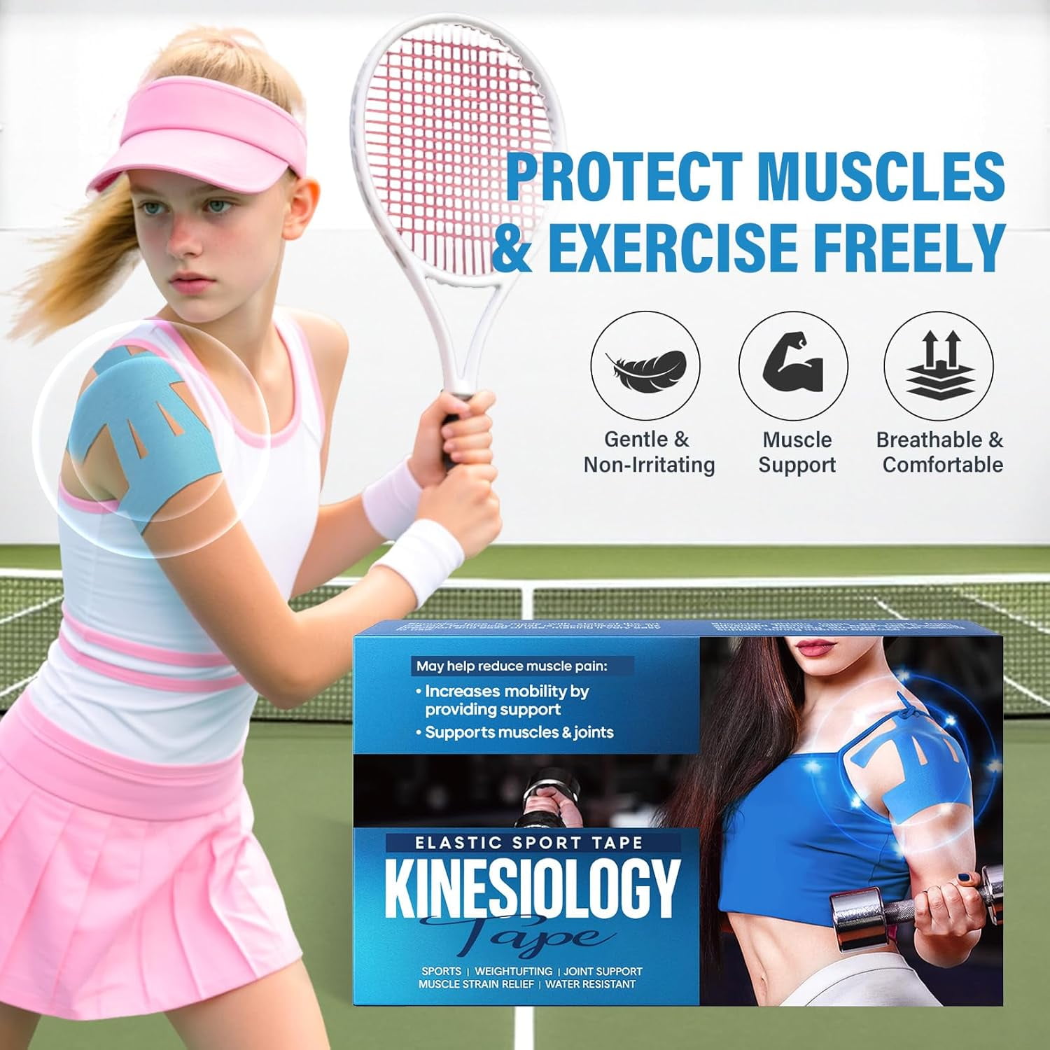 Kinesiology Tape for Shoulder, Kinesiology Tape Precut,Waterproof and Sweatproof,Provide Support and Stability to Muscle,  12PCS