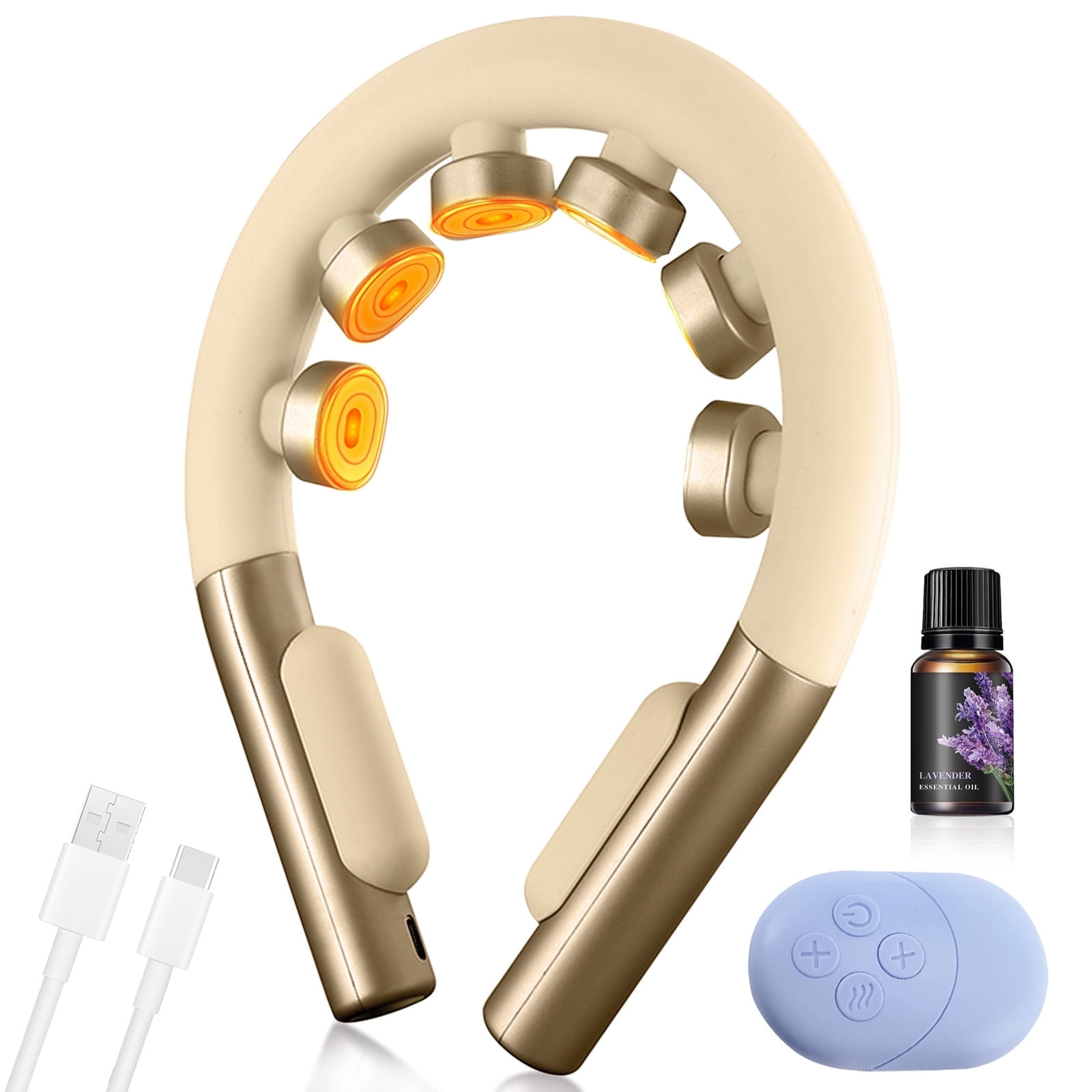 Neck Massager with Heat, Cordless Electric Pulse Neck and Shoulder Massager for Pain Relief, 6 Massage Heads & 3 Heating Modes, Portable Cervical Massager with Essential Oil & Remote