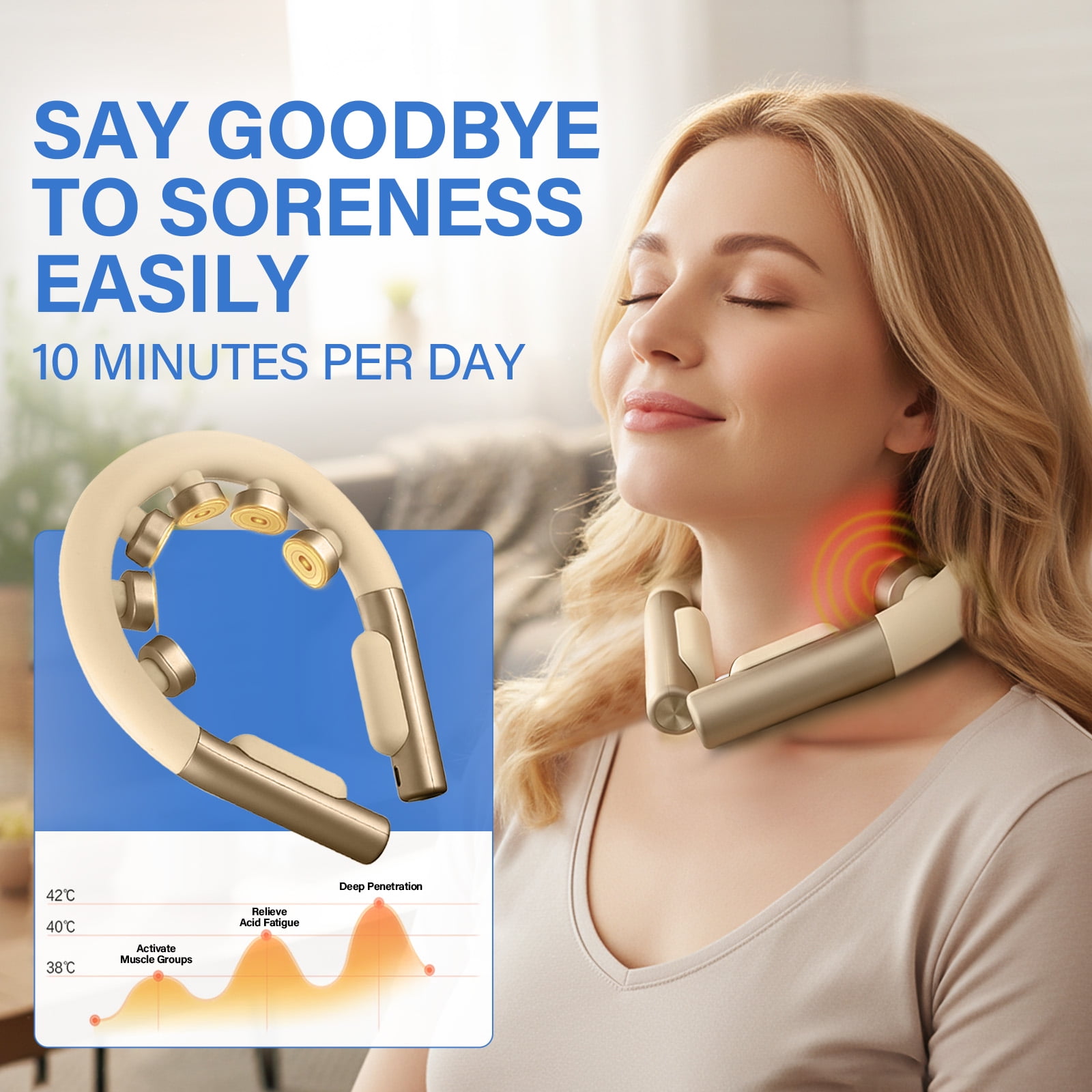 Neck Massager with Heat, Cordless Electric Pulse Neck and Shoulder Massager for Pain Relief, 6 Massage Heads & 3 Heating Modes, Portable Cervical Massager with Essential Oil & Remote